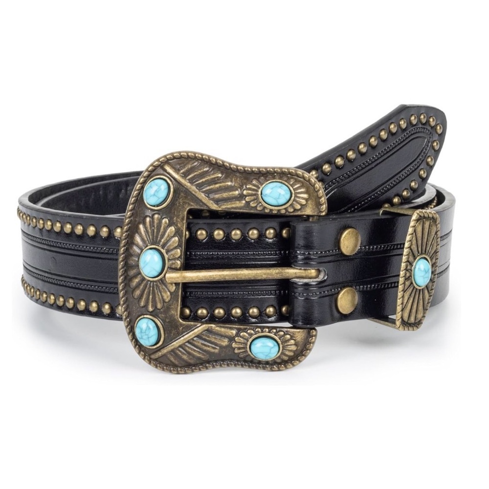 Cowgirl Belt Turquoise Concho Belt, Boho Western Belt, Vintage Style Oval New - Picture 3 of 3